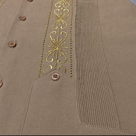 【半袖】【 ESG-01S-KHG 】【 S/S GUAYABERA 】【 REJILLADA 】【 KHAKI x GOLD 】【 カーキ x 金 】