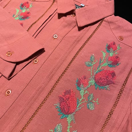 【ご注文日より１年以内にお届け】【受注生産】【長袖】【 ESG-W10L-SHR 】【 L/S GUAYAMISA 】【 ROSA 】【 SHEDRON x RED 】【 橙 x 赤 】