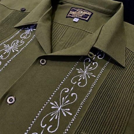 【半袖】【 ESG-01S-OLS 】【 S/S GUAYABERA 】【 REJILLADA 】【 OLIVE x SILVER 】【 オリーブ x 銀 】