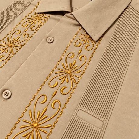 【ご注文日より１年以内にお届け】【受注生産】【半袖】【 ESG-01S-KHG 】【 S/S GUAYABERA 】【 REJILLADA 】【 KHAKI x GOLD 】【 カーキ x 金 】