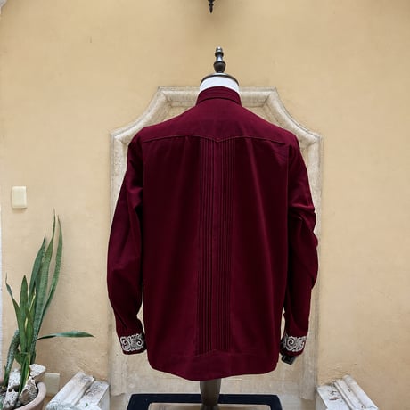 【長袖】【袖刺繍】【ESG-T30L-BUS】【 L/S GUAYAMISA 】【 BURGUNDYx SILVER】【 臙脂色x銀】
