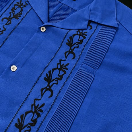 【ご注文日より１年以内にお届け】【受注生産】【ESG-20S-RBB】【REJILLADA 】【S/S GUAYABERA】【ROYAL BLUExBLACK】 【ロイヤルブルーx黒】