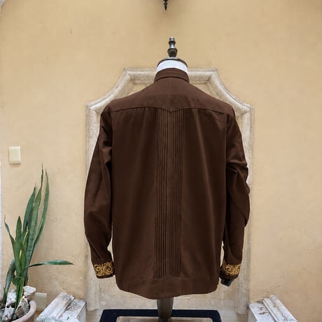 【2月】【予約商品】【長袖】【袖刺繍】【ESG-T30L-BRG】【 L/S GUAYAMISA 】【 BROWN GOLD】【 茶色x金】