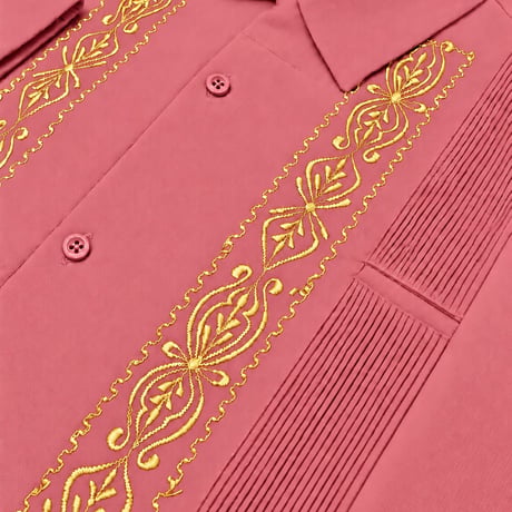 【ご注文日より１年以内にお届け】【受注生産】【長袖】【 ESG-01L-RPG 】【 L/S GUAYABERA 】【 REJILLADA 】【ROSE PINKxGOLD 】