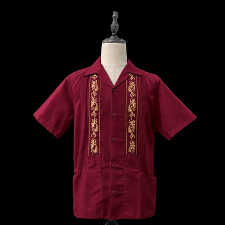 【ご注文日より１年以内にお届け】【受注生産】【ESG-20S-BUG】【REJILLADA 】【S/S GUAYABERA】【BURGUNDYxGOLD】 【臙脂色x金】