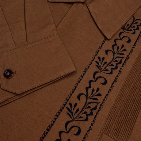 【ご注文日より１年以内にお届け】【受注生産】【長袖】【 ESG-20L-BRB 】【 L/S GUAYABERA 】【 REJILLADA 】【 BROWN x BLACK 】【 茶色 x 黒 】
