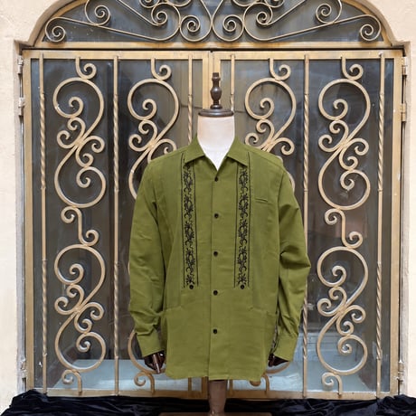 【ご注文日より１年以内にお届け】【受注生産】【長袖】【 ESG-20L-OLB 】【 L/S GUAYABERA 】【 REJILLADA 】【 OLIVE x BLACK 】【 オリーブx 黒 】