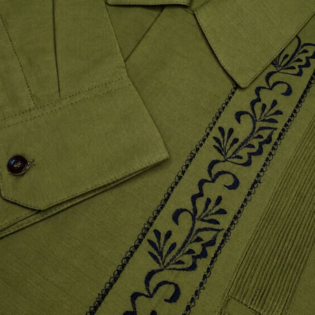 【ご注文日より１年以内にお届け】【受注生産】【長袖】【 ESG-20L-OLB 】【 L/S GUAYABERA 】【 REJILLADA 】【 OLIVE x BLACK 】【 オリーブx 黒 】