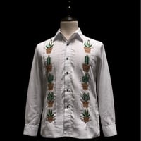 【ご注文日より１年以内にお届け】【受注生産】【長袖】【CACTUS 手刺繍】【HANDMADE】【ESGP-07L-W】【L/S GUAYAMISA】【WHITE】【白】