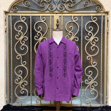 【ご注文日より１年以内にお届け】【受注生産】【長袖】【 ESG-20L-PUB 】【 L/S GUAYABERA 】【 REJILLADA 】【 PURPLE x BLACK 】【 紫 x 黒 】