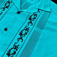 【ご注文日より１年以内にお届け】【受注生産】【ESG-20S-TQB】【REJILLADA 】【S/S GUAYABERA】【TURQUOISExBLACK】 【ターコイズx黒】