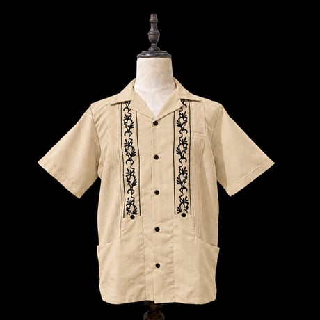 【ご注文日より１年以内にお届け】【受注生産】【ESG-20S-MUB】【REJILLADA 】【S/S GUAYABERA】【L.BEIGExBLACK】 【ライトベージュx黒】