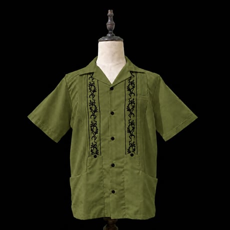 【ご注文日より１年以内にお届け】【受注生産】【ESG-20S-OLB】【REJILLADA 】【S/S GUAYABERA】【OLIVExBLACK】 【オリーブx黒】