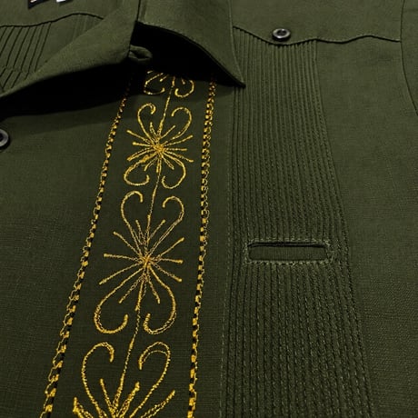 【半袖】【 ESG-01S-OLG 】【 S/S GUAYABERA 】【 REJILLADA 】【 OLIVE x GOLD 】【 オリーブ x 金 】