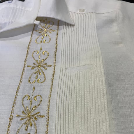 【半袖】【 ESG-01S-OFG 】【 S/S GUAYABERA 】【 REJILLADA 】【 OFF WHITE x GOLD 】【 オフホワイト x 金 】