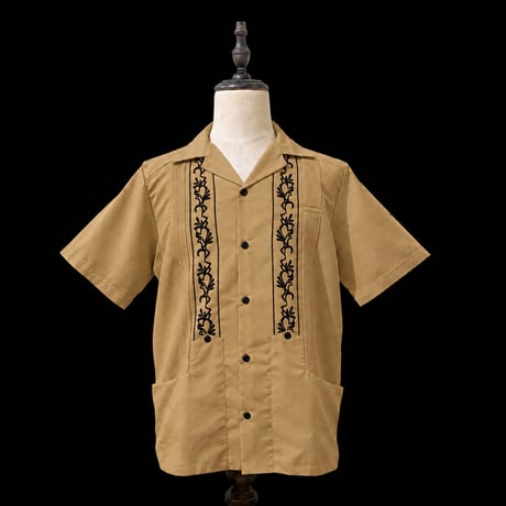 【ご注文日より１年以内にお届け】【受注生産】【ESG-20S-KHB】【REJILLADA 】【S/S GUAYABERA】【KHAKIxBLACK】 【カーキx黒】