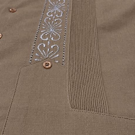 【半袖】【 ESG-01S-KHS 】【 S/S GUAYABERA 】【 REJILLADA 】【 KHAKI x SILVER 】【 カーキ x 銀 】