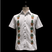 【ご注文日より１年以内にお届け】【受注生産】【半袖】【CACTUS 手刺繍】【HANDMADE】【ESGP-07S-W】【S/S GUAYAMISA】【WHITE】【白】