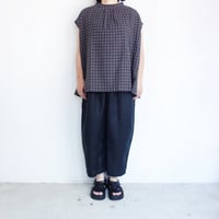 D　コットンチェックフレンチスリーブブラウス【ブラック】