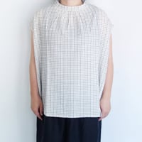 D　コットンチェックフレンチスリーブブラウス【クリーム】