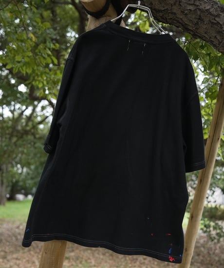 "黒い花のTシャツ / 第二色" my own flower T-shirt, patchworked by vintages