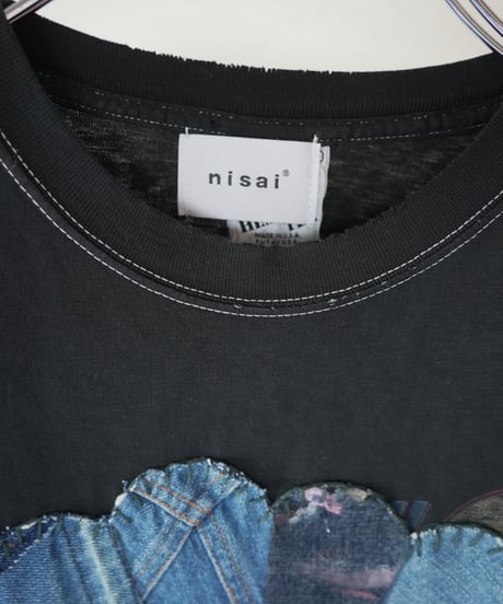 "黒い花のTシャツ / 第一色" my own flower T-shirt, patchworked by vintages