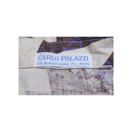 CARLO PALAZZI(カルロパラッツィ) リネンシャツ オープンカラー  総柄 パターン 古着