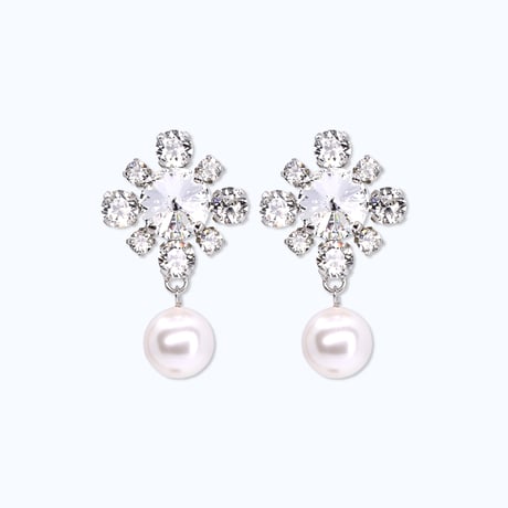 Mini Emblem & Pearl Earrings -CRYSTAL-