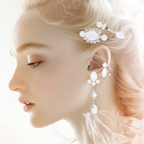 Asymmetric Earrings -WHITE OPAL-
