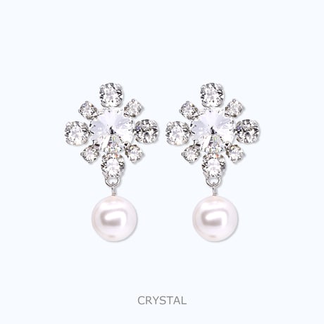 Mini Emblem & Pearl Earrings -CRYSTAL-