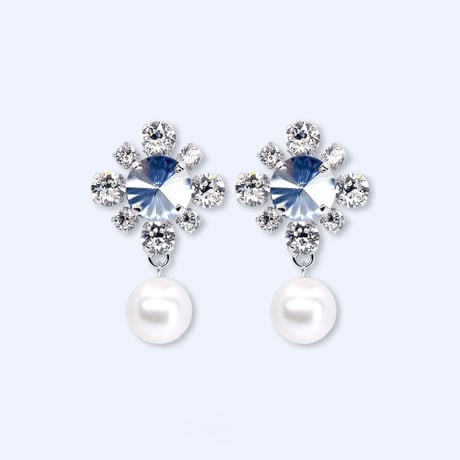 Mini Emblem & Pearl Earrings -AQUA-