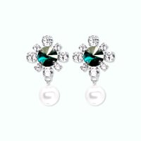 Mini Emblem & Pearl Earrings -EMERALD-