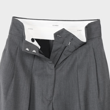 CINOH    TWILL / 2-TUCK HIGH-WAIST PANTS (gray)