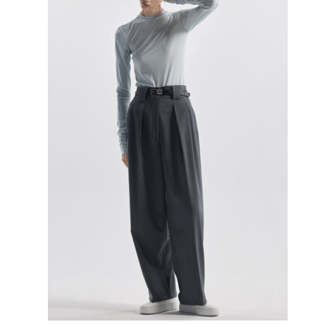 CINOH    TWILL / 2-TUCK HIGH-WAIST PANTS (gray)