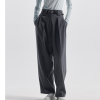 CINOH    TWILL / 2-TUCK HIGH-WAIST PANTS (gray)