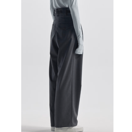 CINOH    TWILL / 2-TUCK HIGH-WAIST PANTS (gray)