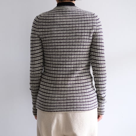 AURALEE / SHETLAND WOOL CASHMERE RIB KNIT CREW-NECK CARDIGAN(Lady's/LIME PURPLE STRIPE）