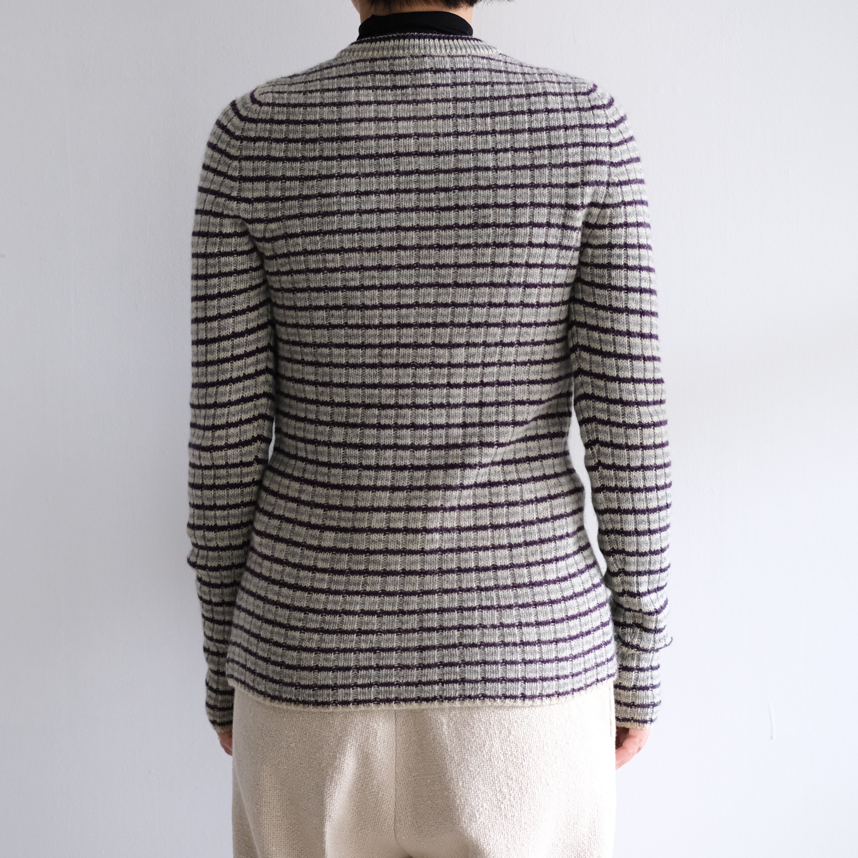 AURALEE / SHETLAND WOOL CASHMERE RIB KNIT CREW-