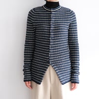 AURALEE / SHETLAND WOOL CASHMERE RIB KNIT CREW-NECK CARDIGAN(Lady's/NAVY STRIPE）