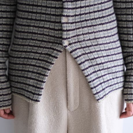 AURALEE / SHETLAND WOOL CASHMERE RIB KNIT CREW-NECK CARDIGAN(Lady's/LIME PURPLE STRIPE）