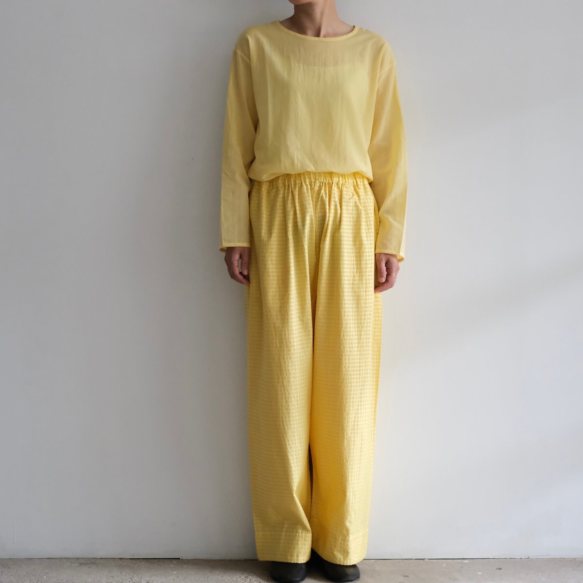 Yoli / Gingham wide pants（Lady 's、Men's /Yellow