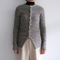 AURALEE / SHETLAND WOOL CASHMERE RIB KNIT CREW-NECK CARDIGAN(Lady's/LIME PURPLE STRIPE）