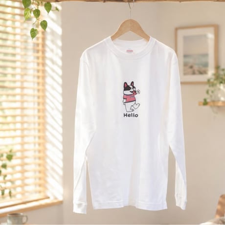 HelloロングスリーブTシャツ (オーナーさま用)//ホワイト・・・フレブル服TiTiTi