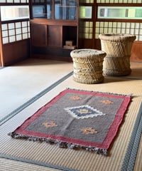 ラジャスターンの手織りラグ　ウールジュート　小　C
