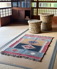 ラジャスターンの手織りラグ　ウールジュート　小　E