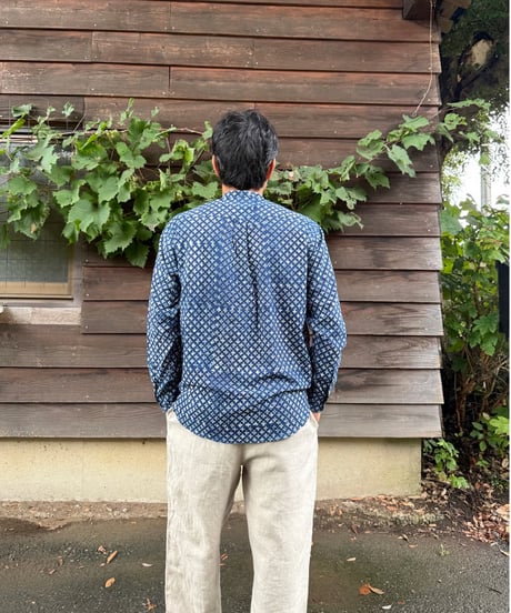 MAZA 　バグルー伝統染めブロックプリントのシャツ・長袖ーINDIGOー