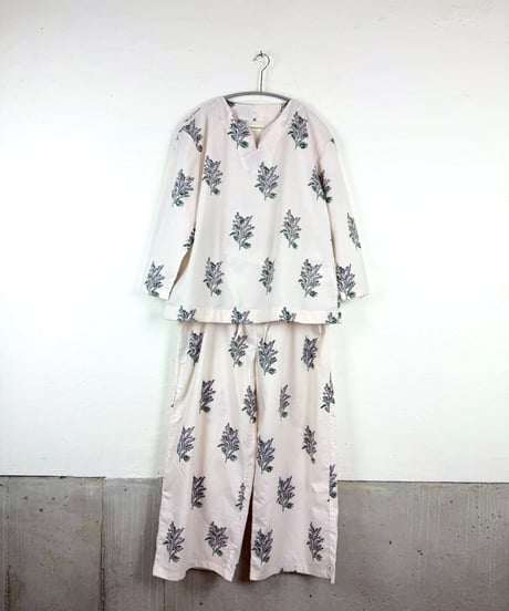 ハンドブロックプリント　パジャマセットーPurple Mimosaー