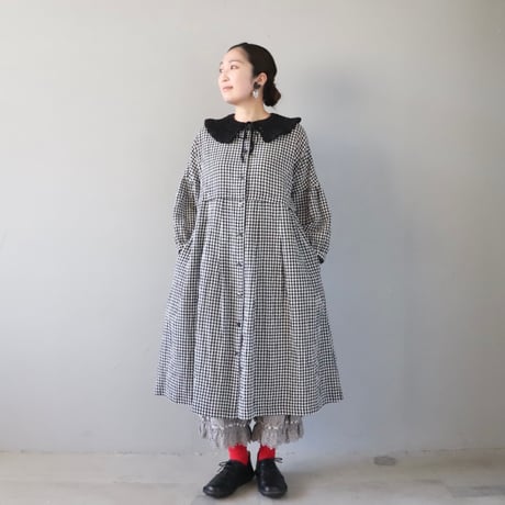 涼しい！しろくろワンピース〈小さめチェック〉【Cotton House Aya×ZIPANG】