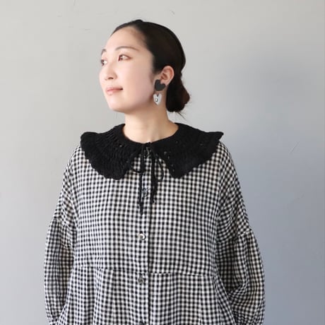 涼しい！しろくろワンピース〈小さめチェック〉【Cotton House Aya×ZIPANG】