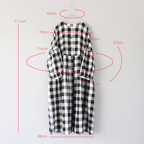 涼しい！しろくろワンピース〈大きめチェック〉【Cotton House Aya×ZIPANG】